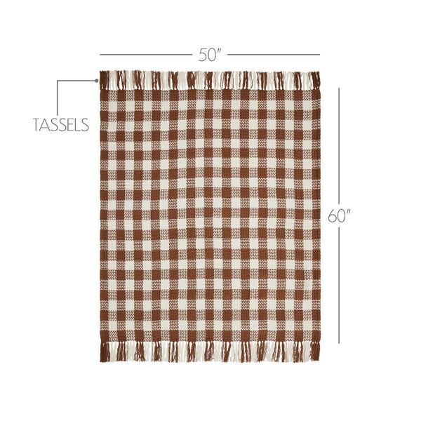 Dark Amber Woven Check Throw Blanket with Fringe 50x60