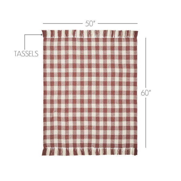 Dusty Rose Woven Check Throw Blanket with Fringe 50x60