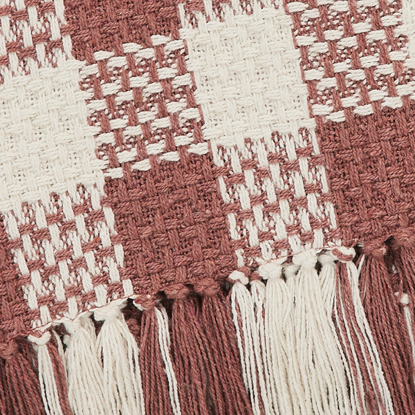 Dusty Rose Woven Check Throw Blanket with Fringe 50x60