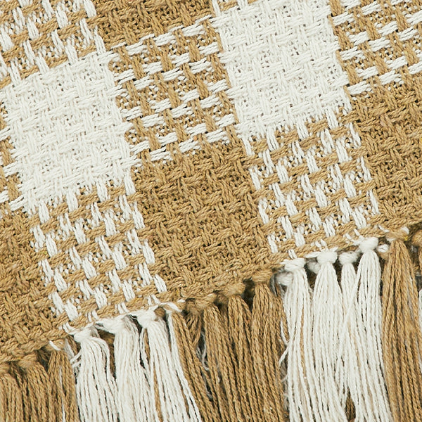 Golden Wheat Woven Check Throw Blanket with Fringe 50x60
