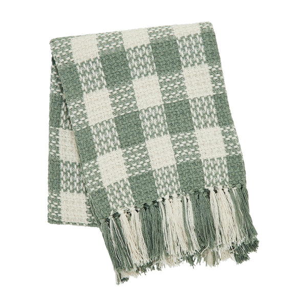 Pistachio Woven Check Throw Blanket with Fringe 50x60