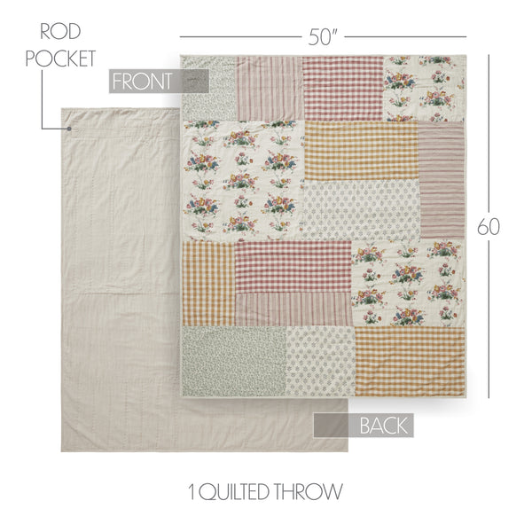 Rosehill Cottage Floral Patchwork Cotton Throw - 50x60 Dusty Rose & Natural Lightweight Summer Quilt