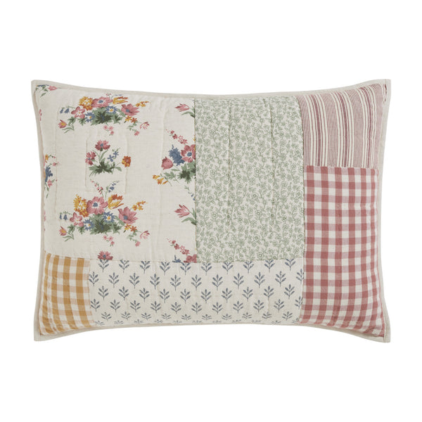 Rosehill Cottage Floral Patch Cotton Standard Sham - 20x26 Dusty Rose & Natural Vintage Patchwork Pillow Cover