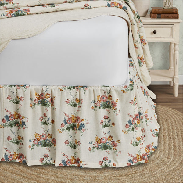 Rosehill Cottage king bed skirt with dusty rose floral pattern and 16 inch drop in soft cotton fabric