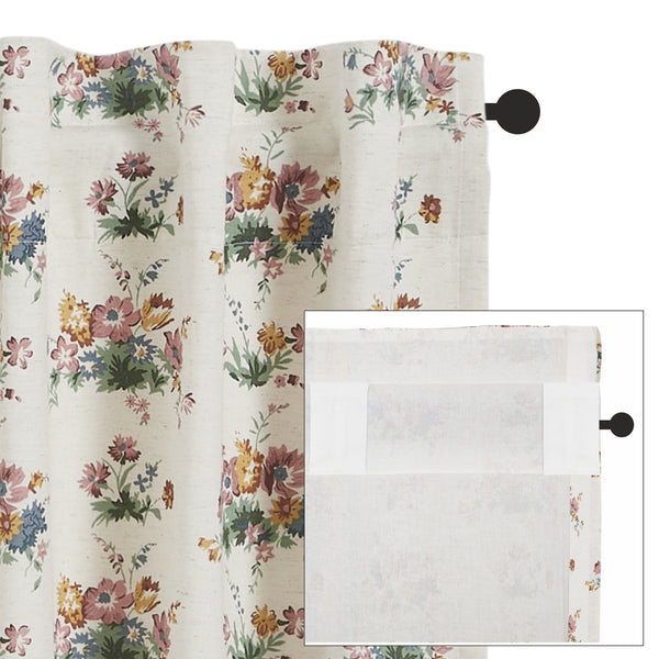 Rosehill Cottage Floral & Gingham Ruffled Cotton Curtain Panel Set - 40x84 Dusty Rose & Natural Window Drapes