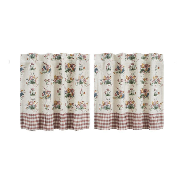 Rosehill Cottage Floral & Gingham Ruffled Cotton Tier Set - 24x36 Dusty Rose & Natural Cafe Curtain