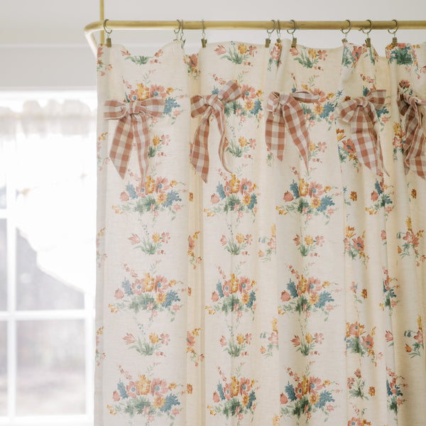 Rosehill Cottage Floral Shower Curtain 72x72 | Dusty Rose Farmhouse Bath Curtain