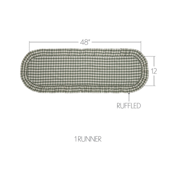 Rosehill Cottage Green Gingham Ruffled Cotton Table Runner - 12x48 Green & Natural Table Runner