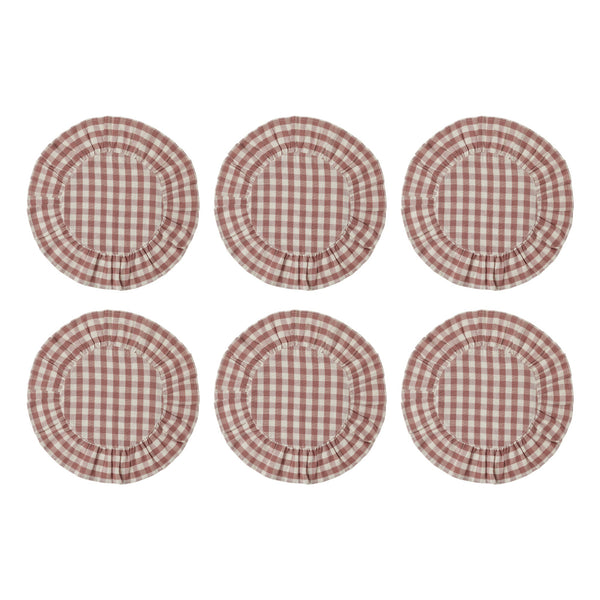Rosehill Cottage Dusty Rose Gingham Round Ruffled Cotton Placemats - Set of 6 - 15in Pink & Natural Table Mats