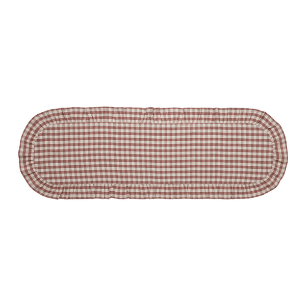 Rosehill Cottage Dusty Rose Gingham Ruffled Cotton Table Runner - 12x48 Pink & Natural Oval Runner