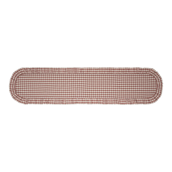 Rosehill Cottage Dusty Rose Gingham Ruffled Cotton Table Runner - 12x72 Pink & Natural Oval Runner