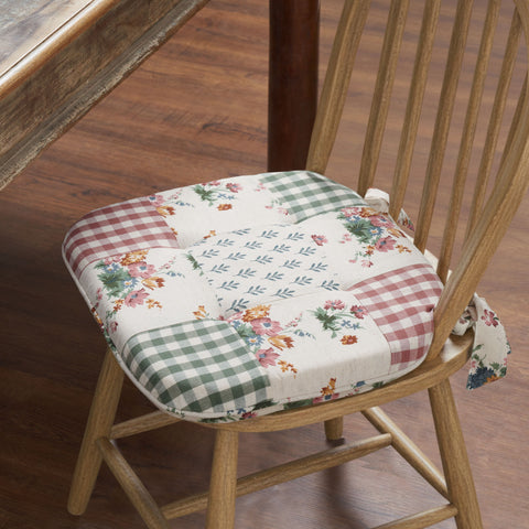 Rosehill Cottage Dusty Rose & Natural Patchwork Cotton Chair Pad - 15.5x17 Cushioned Seat Cushion