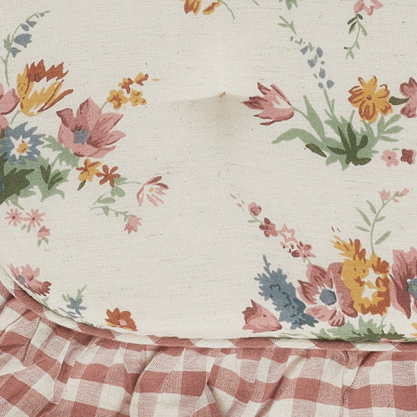 Rosehill Cottage Floral Ruffled Cotton Chair Pad - 15.5x17 - Dusty Rose & Natural Cushioned Seat Cushion