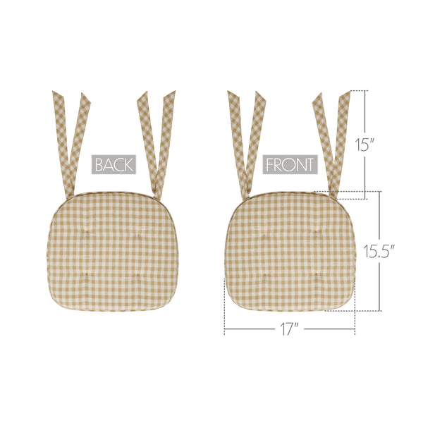 Golden Wheat Gingham Cotton Chair Pad - 15.5x17 Cushioned Seat Cushion - VHC Brands