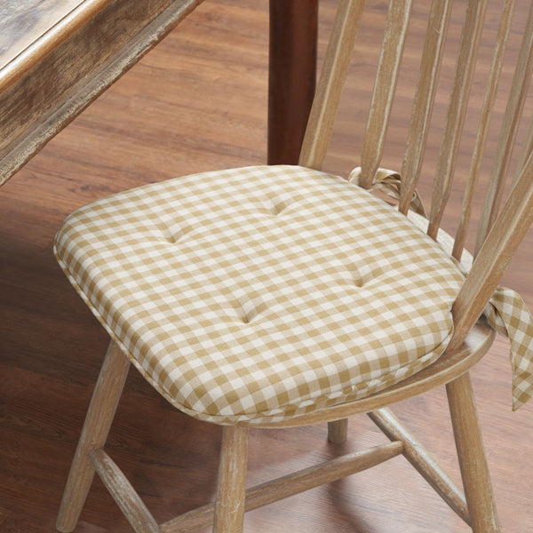 Golden Wheat Gingham Cotton Chair Pad - 15.5x17 Cushioned Seat Cushion - VHC Brands
