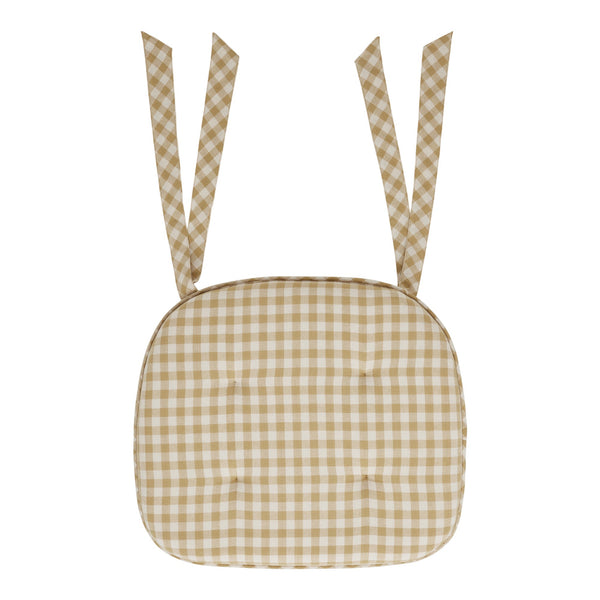Golden Wheat Gingham Cotton Chair Pad - 15.5x17 Cushioned Seat Cushion - VHC Brands