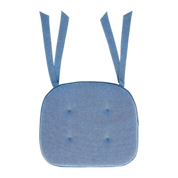 Medium Blue Solid Chambray Weave Cotton Chair Pad - 15.5x17 Cushioned Seat Cushion - VHC Brands
