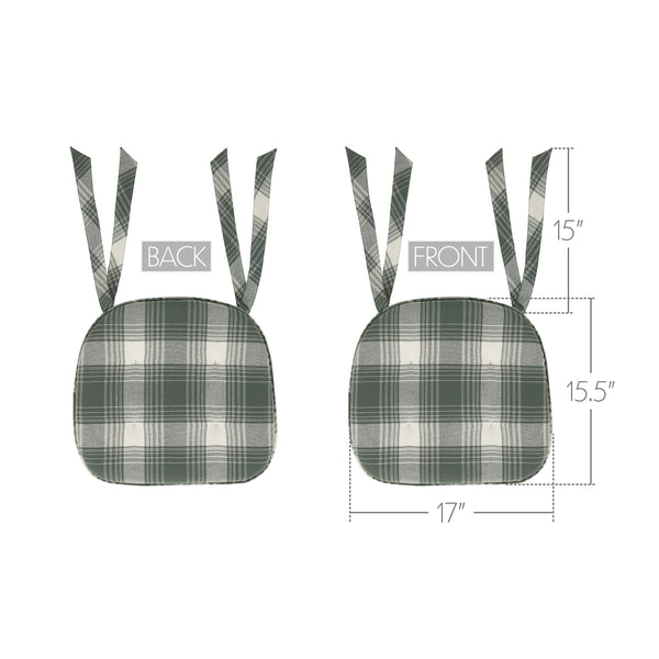 Deep Moss Green Plaid Cotton Chair Pad - 15.5x17 Cushioned Seat Cushion - VHC Brands