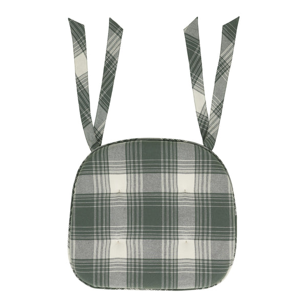 Deep Moss Green Plaid Cotton Chair Pad - 15.5x17 Cushioned Seat Cushion - VHC Brands