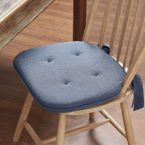 Vintage Indigo Blue Chambray Cotton Chair Pad - 15.5x17 Cushioned Seat Cushion - VHC Brands