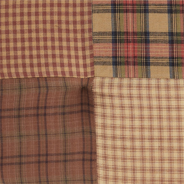 Crosswoods Patchwork Chair Pad - Rustic Tan, Green & Red Plaid - 15.5x17