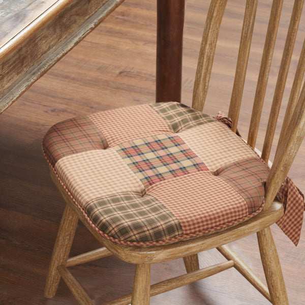 Crosswoods Patchwork Chair Pad - Rustic Tan, Green & Red Plaid - 15.5x17