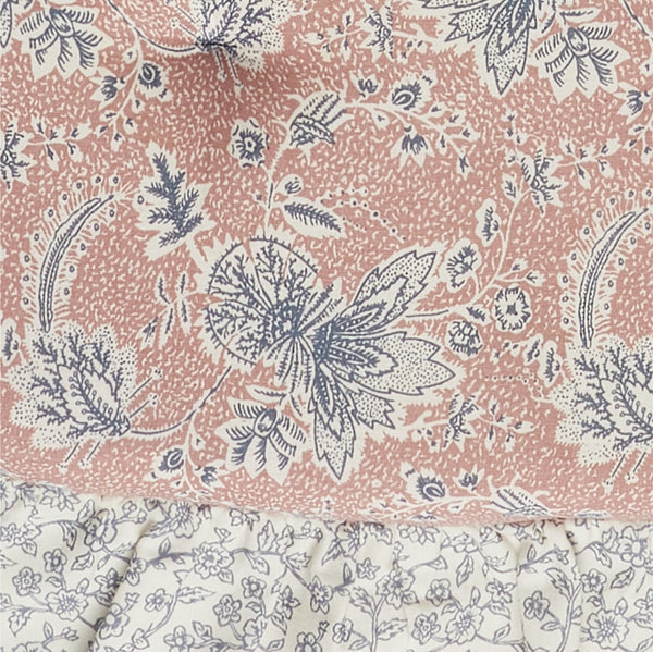 Kaila Blue Natural Pink Floral Cotton Chair Pad - 15.5x17 Cushioned Seat Cushion - VHC Brands