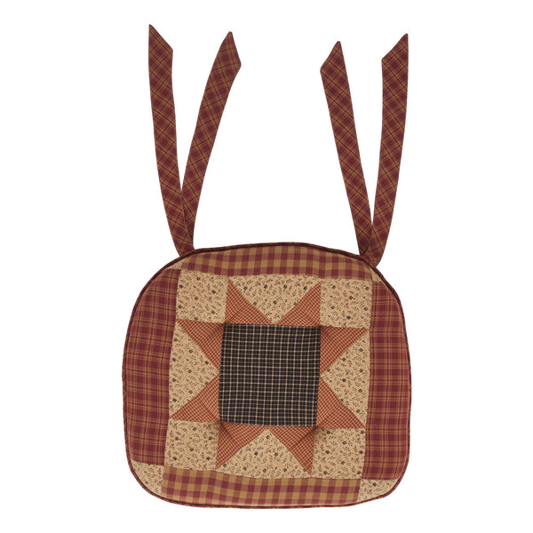 Maisie Burgundy Black Tan Check Patchwork Cotton Chair Pad - 15.5x17 Cushioned Seat Cushion - VHC Brands