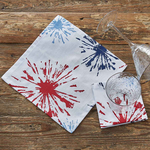 Make your tabletop burst with color with these Fireworks Cocktail Napkins ! Perfect way to express your patriotism, with the brilliant shades of red and blue! Pair with the rest of the Fireworks Collection, for a complete summer look.