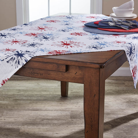Make your tabletop burst with color with these Fireworks Tablecloths! Perfect way to express your patriotism, with the brilliant shades of red, white, and blue! The tablecloths are available in two different sizes.