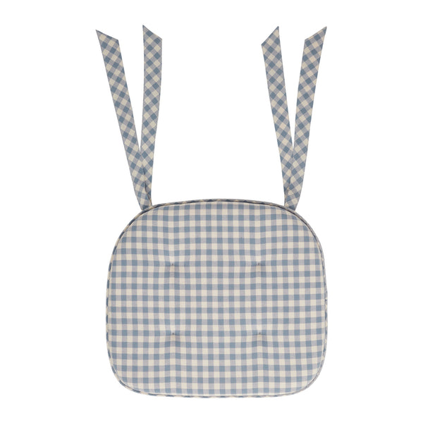 Cottage Blue Checked Woven Chair Pad with Ties - 15.5x17 Farmhouse Cottage Seat Cushion