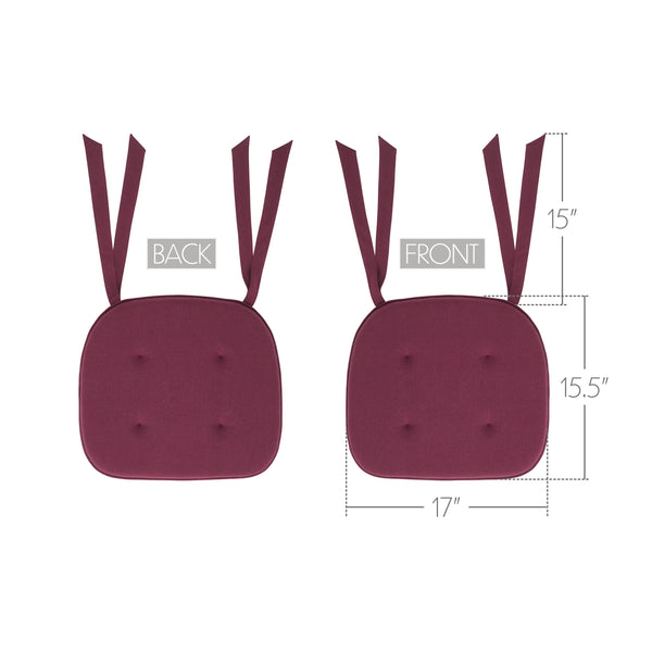 Cranberry Red Solid Chair Pad with Ties - 15.5x17 Farmhouse Cottage Stuffed Seat Cushion