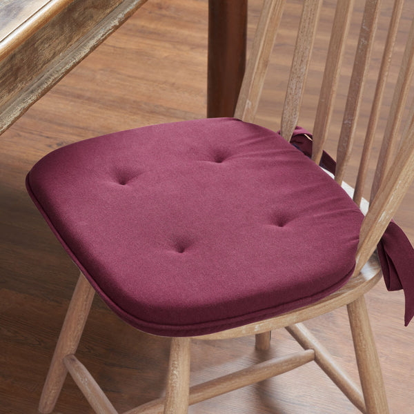 Cranberry Red Solid Chair Pad with Ties - 15.5x17 Farmhouse Cottage Stuffed Seat Cushion