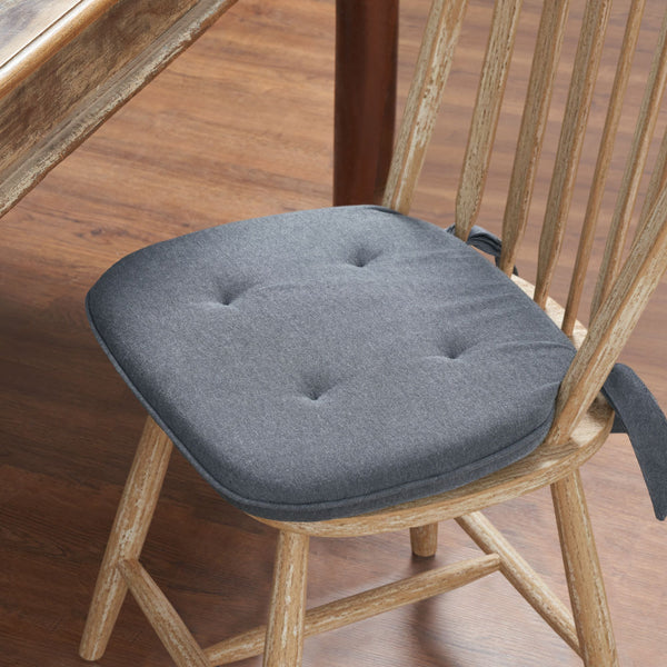 Hearthstone Charcoal Plaid Cotton Chair Pad - 15.5x17 Cushioned Seat Cushion - VHC Brands