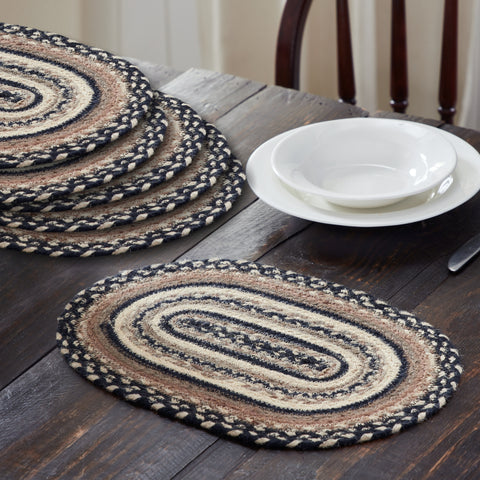 Sawyer Mill Charcoal Creme Jute Oval Placemat Set of 6 10x15