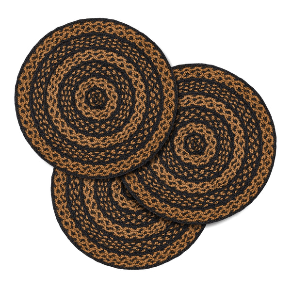 Black & Tan Jute Trivet 15 inch Diameter Set of 3