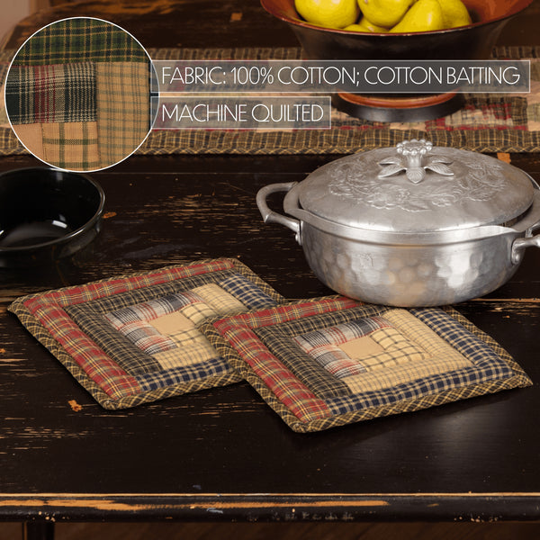 Tea Cabin Pot Holder Patchwork Set of 2 8x8