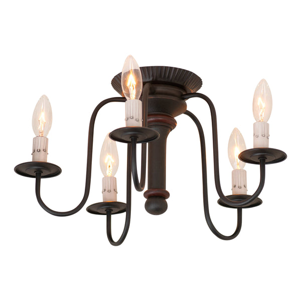 5-Light Berkshire Semi-Flush Mount Wood Ceiling Light in Rustic Black