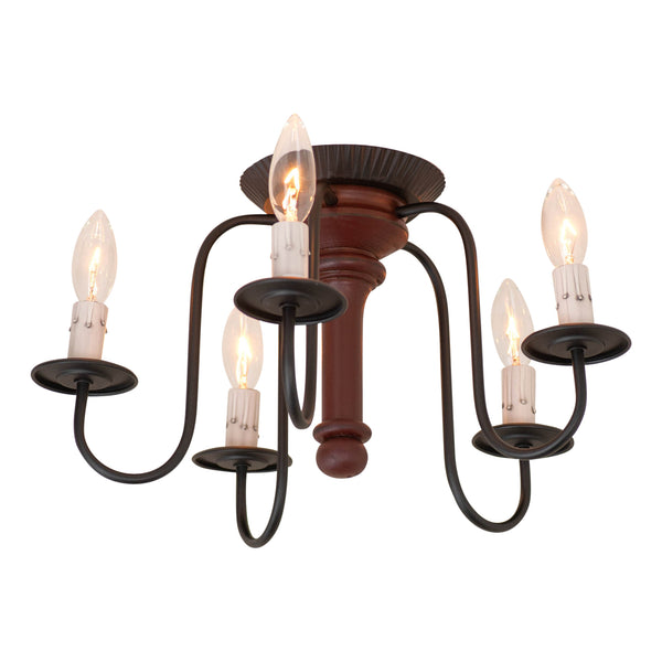 5-Light Berkshire Semi-Flush Mount Wood Ceiling Light in Rustic Red