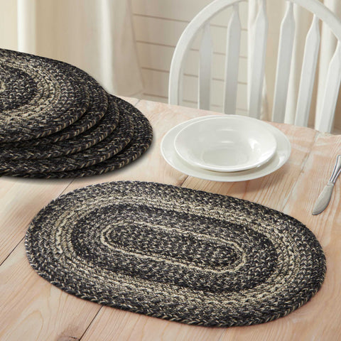 Sawyer Mill Black White Jute Oval Placemat Set of 6 13x19