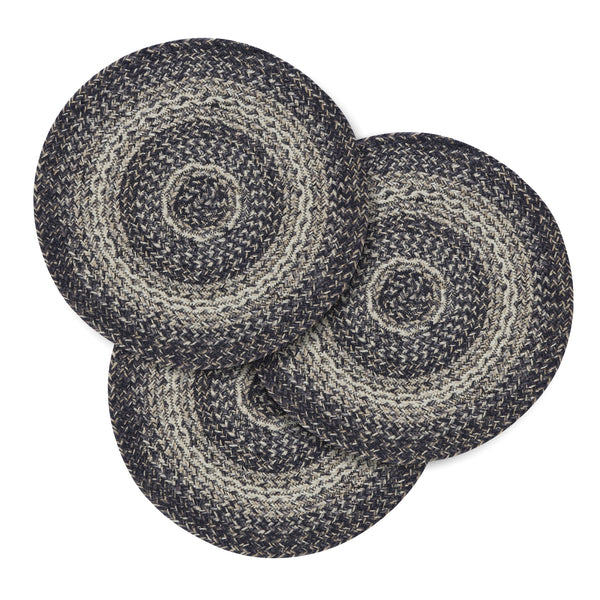 Sawyer Mill Black White Jute Trivet 15 inch Diameter Set of 3