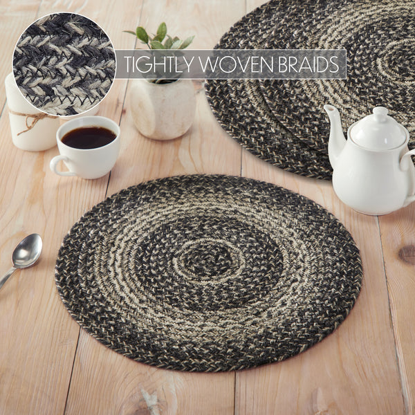 Sawyer Mill Black White Jute Trivet 15 inch Diameter Set of 3