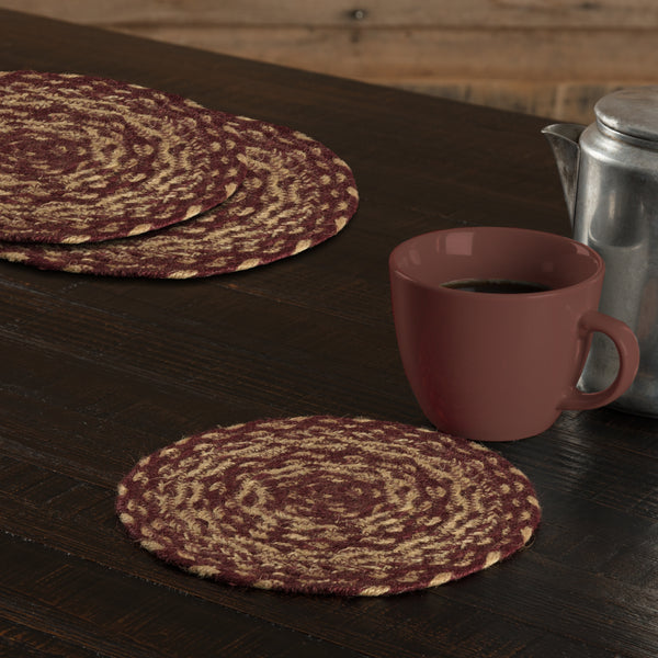 Burgundy Tan Jute Trivet 8 Set of 3