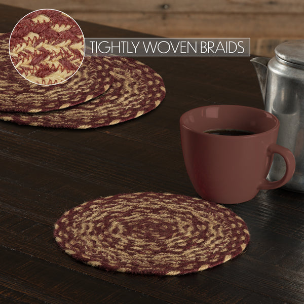 Burgundy Tan Jute Trivet 8 Set of 3