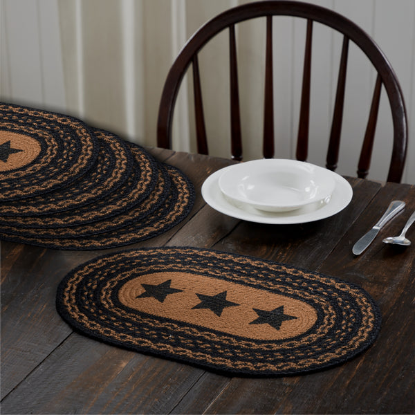 Farmhouse Jute Placemat Stencil Stars Set of 6 10x15
