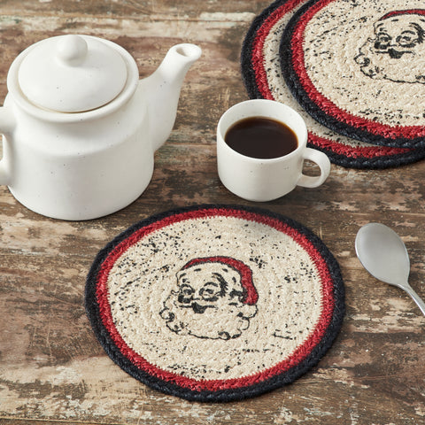 Jolly Ole Santa Jute Trivet 8 inch Diameter Set of 3