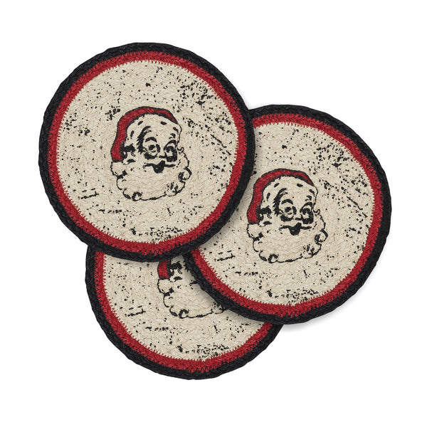 Jolly Ole Santa Jute Trivet 8 inch Diameter Set of 3