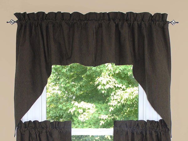 The Primitive Ticking Black Lined Swag features a classic black with mustard gold ticking pattern. 