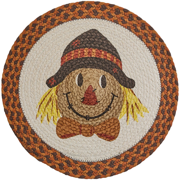 Scarecrow Printed Braided Placemat. Visit website for free shipping offer. Primitive Country Farmhouse Home Decor.