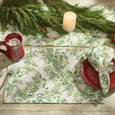 Create an elegant winter table setting with the Snowflakes and Berries Placemats! The White dishtowel features a berry sprig pattern in greens and red that brings the wonder of the season to your kitchen table. The dishtowel will coordinates perfectly with the Snowflakes and Berries kitchen decor collection that adds a sweet elegance to your holiday decor.